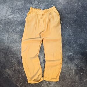 Forever 21 Contemporary Wide Leg Pleated Pants Womens XL Yellow Viscose Cuffed